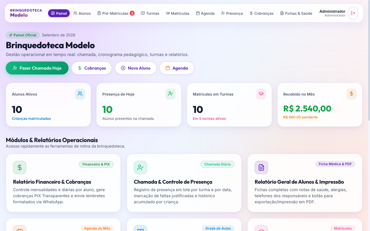 Interface do Sistema de Gestão para Brinquedoteca