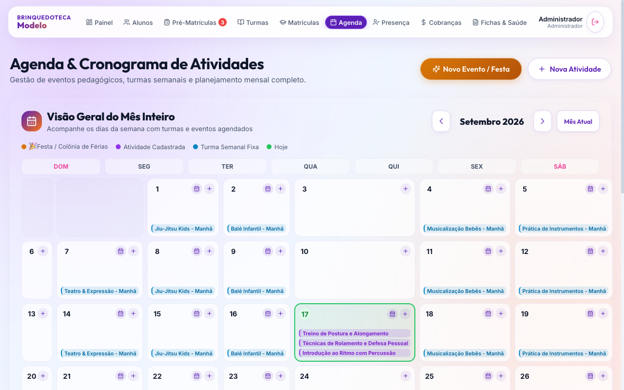 6. Calendário Mensal de Atividades & Aulas