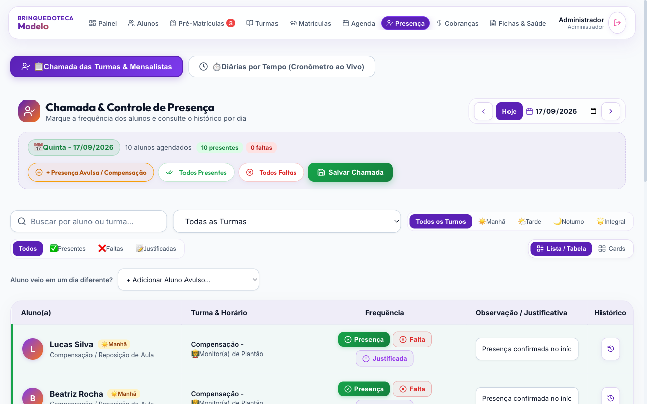 7. Chamada & Controle de Presença Diária