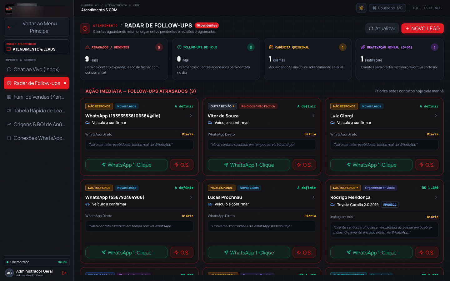 3. Radar de Follow-ups & Lembretes de Retorno