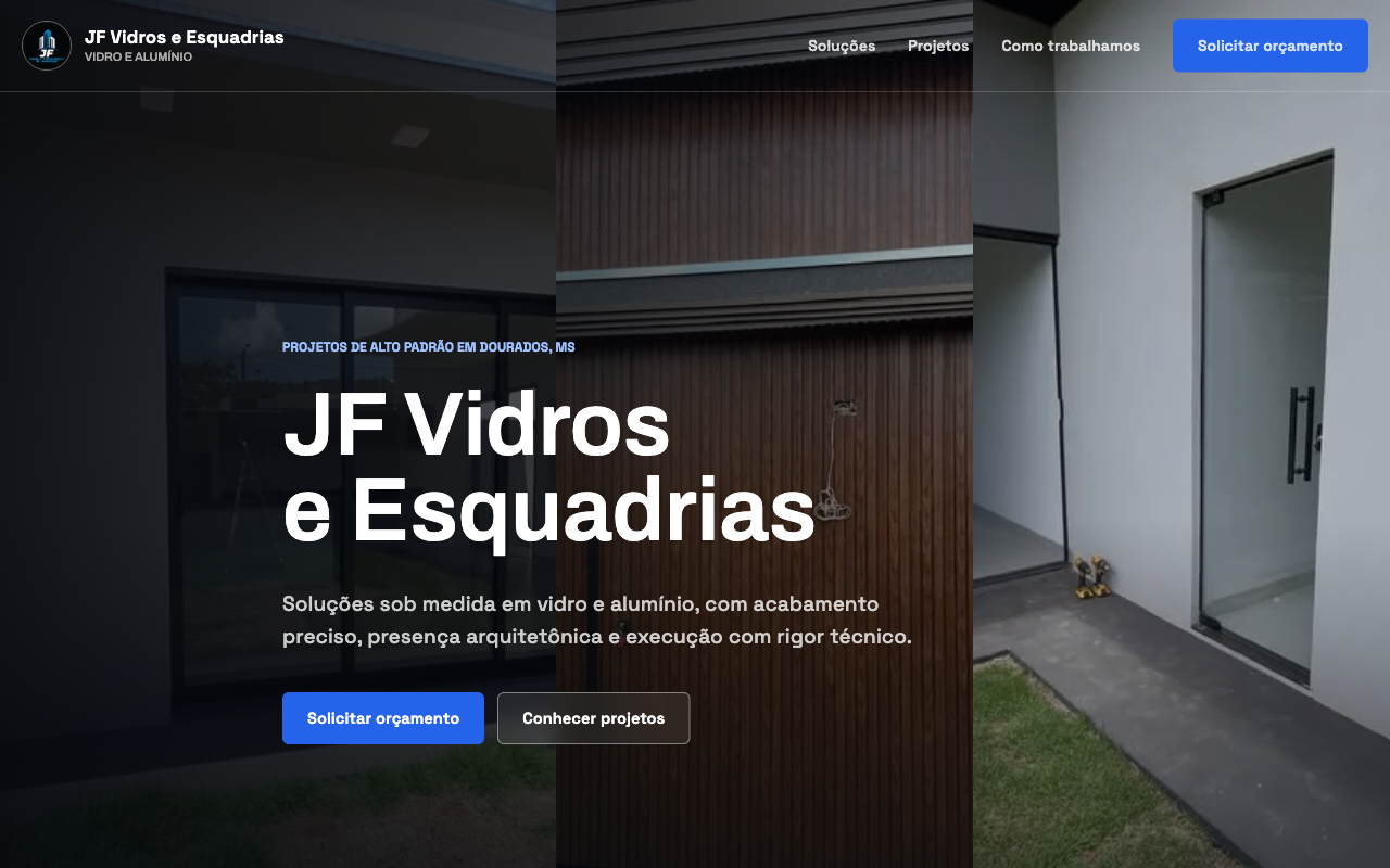 Interface da landing page JF Vidros e Esquadrias